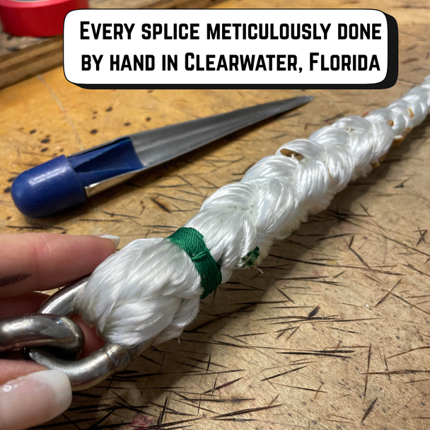 225' 5/8'' 8plait spliced to 30' 5/16'' Galv. G43 w/ Depth to150', Stop mark + Mantus S1