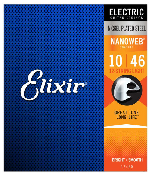 Elixir 12450 Nickel Plated Steel (12 String) Electric Guitar Strings with NANOWEB. Light 10-46 & 10-26