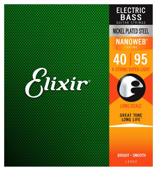Elixir 14002 Nickel Plated Steel (4 String) Bass Strings with NANOWEB. Long Scale Super Light 40-95