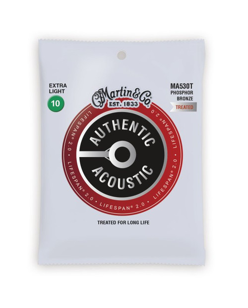 Martin MA530T Authentic Acoustic Lifespan 92/8 Phosphor Bronze Extra Light Guitar Strings. 10-47