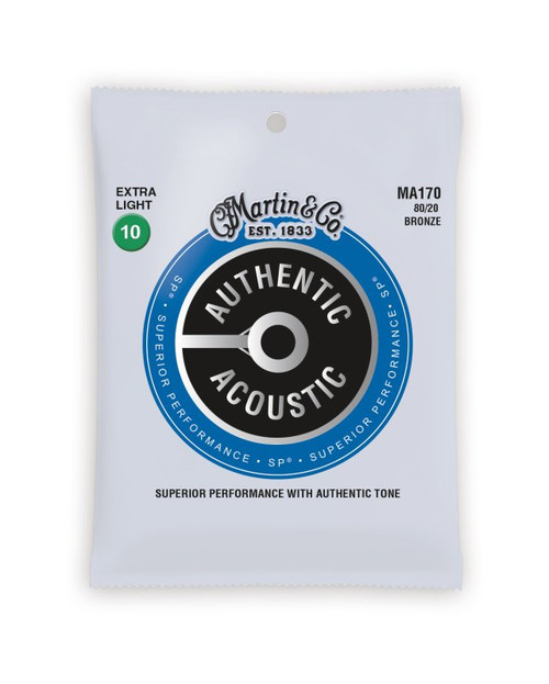 Martin MA170 Authentic Acoustic SP 80/20 Bronze Extra Light Guitar Strings. 10-47