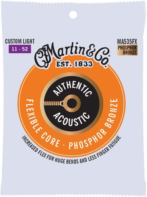 Martin MA535FX Authentic Acoustic Flexible Core Phosphor Bronze Custom Light Guitar Strings. 11-52