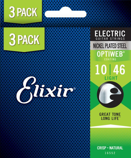 Elixir 16552X Nickel Plated Steel Electric Guitar Strings with OPTIWEB. Light (10-46) 3-Pack