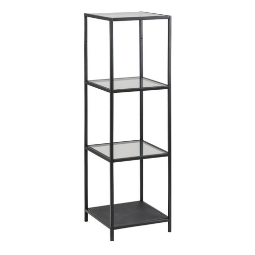 Seaford Narrow Black Metal Bookcase with 3 Glass Shelves Seaford Narrow Black Metal Bookcase with 3 Glass Shelves