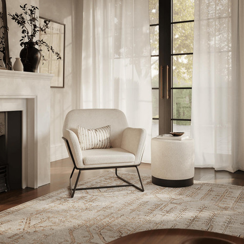 LARA POUFFE IVORY BOUCLE / MATTE BLACK SMALL