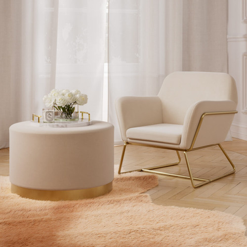 LARA POUFFE CREAM VELVET / BRUSHED GOLD LARGE