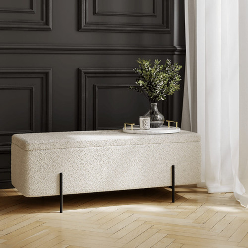 LOLA STORAGE OTTOMAN IVORY BOUCLE / MATTE BLACK
