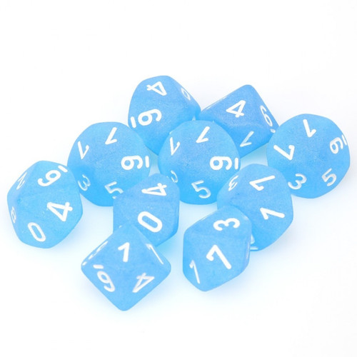 Frosted Caribbean Blue W/White Signature Polyhedral Ten D10 Set