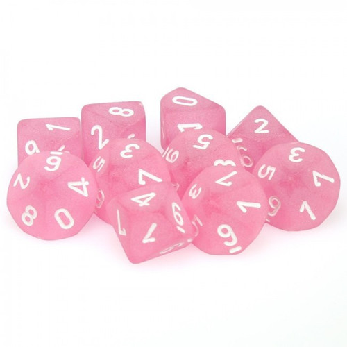 Frosted Polyheral Pink W/White Signature Polyhedral Ten D10 Set