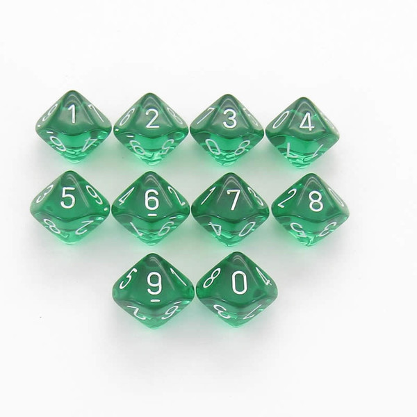 Translucent Green/White Set Of Ten D10s