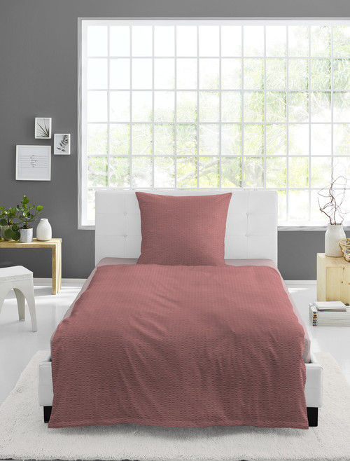 Duvet Cover Set BIANCA *dusty rose / mauve seersucker cotton*
