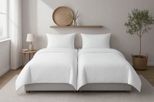 Duvet Cover Set & Pillowcase "Classic White Stripes" TWIN XL / 140x220cm / 55 x87"