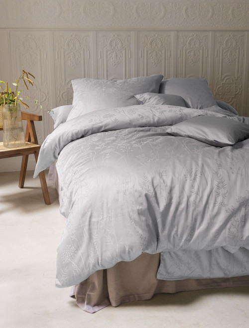 Jacquard Duvet Cover Set "MEADOW WHISPER" in silver / grey