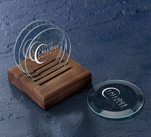 Round Coaster Set with Wooden Base