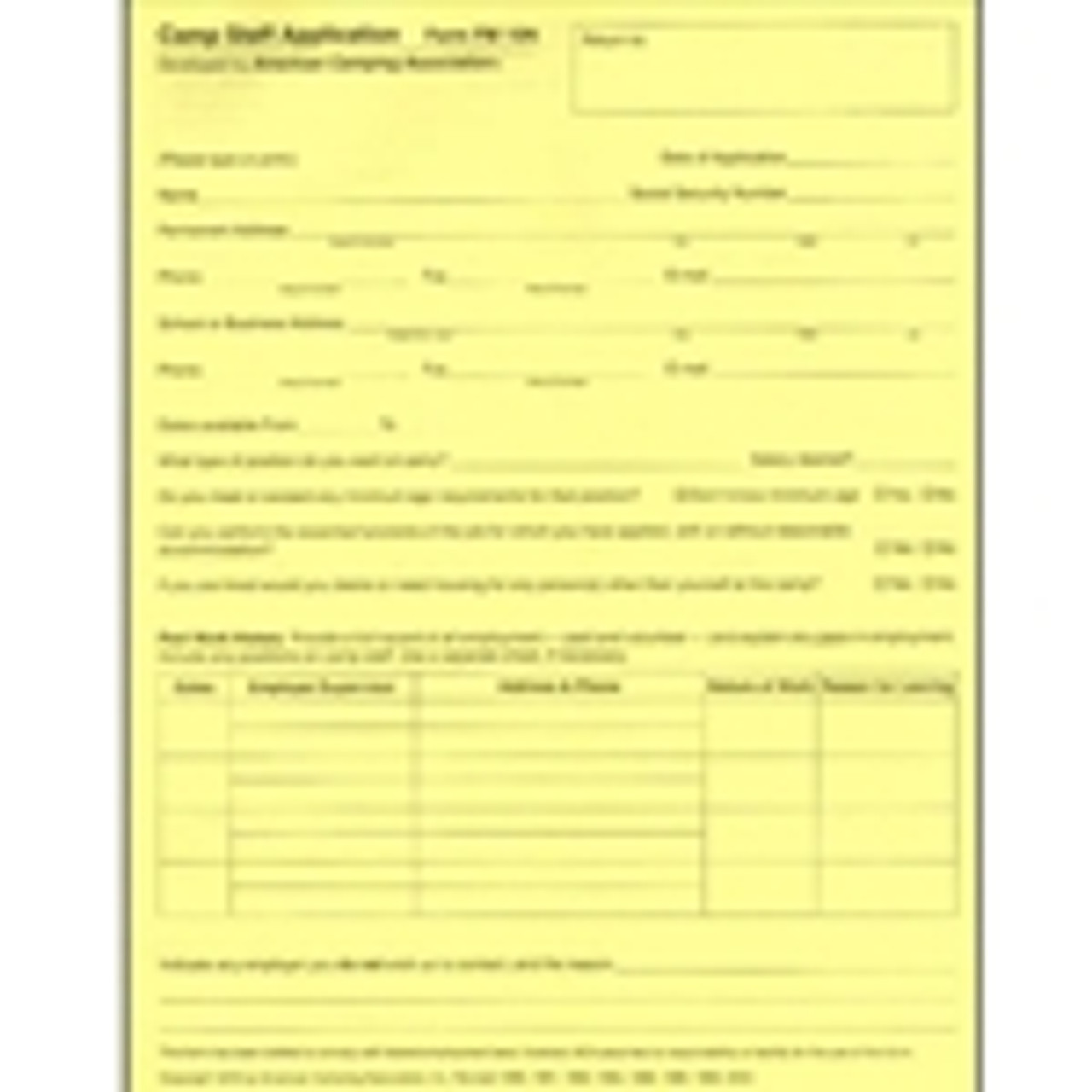 Camp Staff Application ACA Bookstore