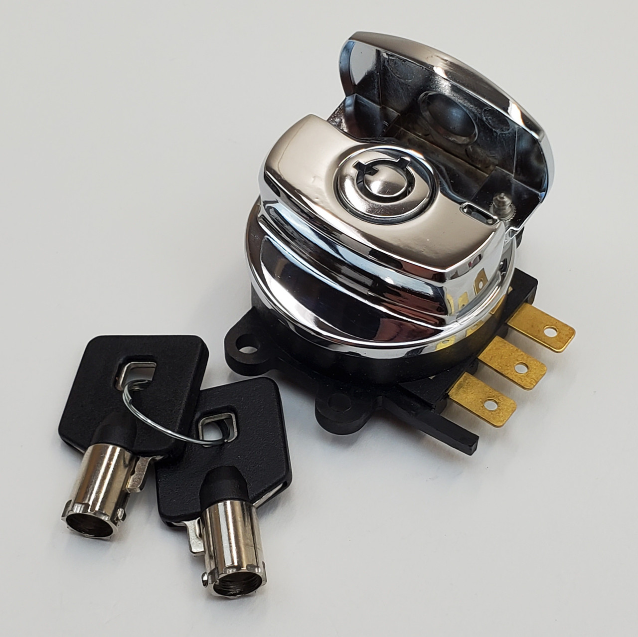 Chrome Ignition Switch with Cover & 2 Round Tamper-Resistant Keys