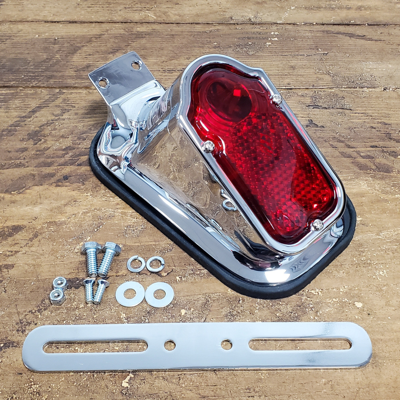 Chrome Tombstone Tail Light w/License Plate Tag Bracket & Light for