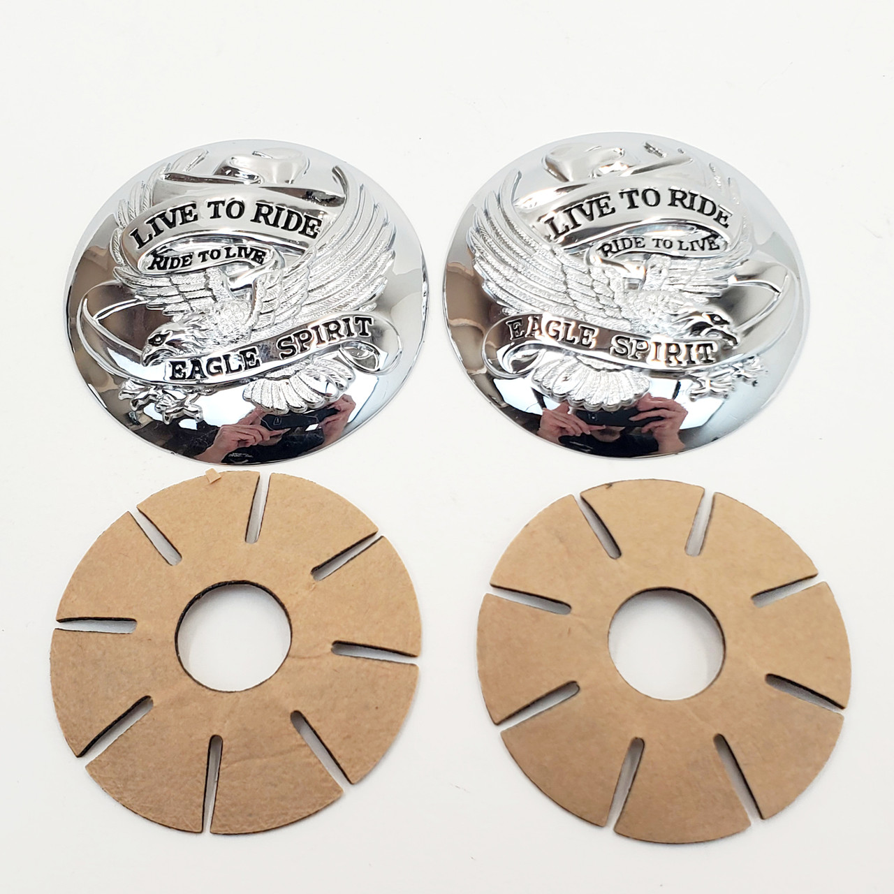 Live to Ride, Ride to Live” Eagle Spirit Chrome Domed Gas Cap