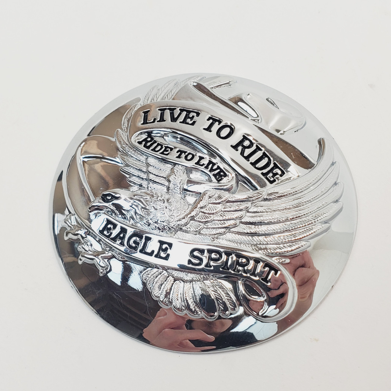Live to Ride, Ride to Live” Eagle Spirit Chrome Domed Gas