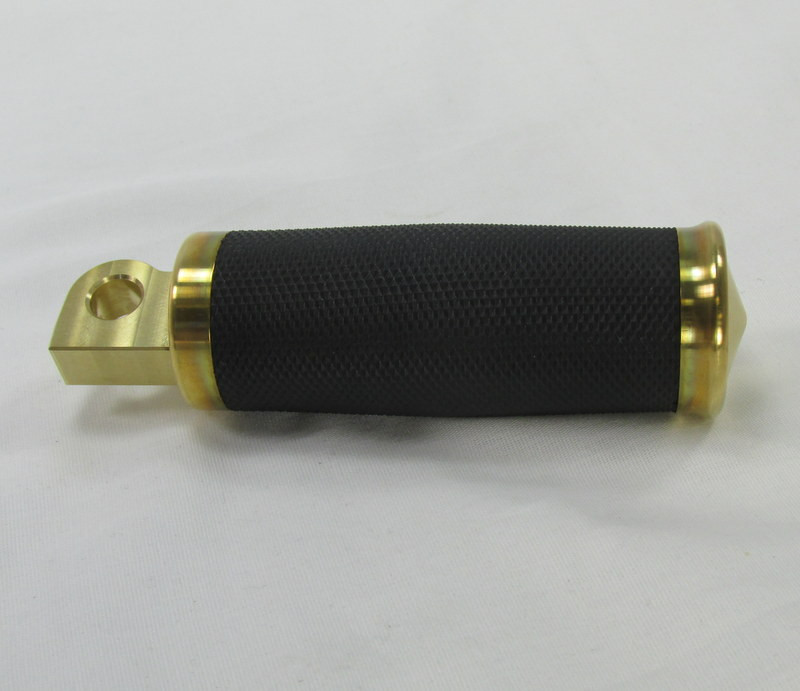 Brass Motorcycle Foot Pegs with Black Knurled Rubber for Harley STyle 1