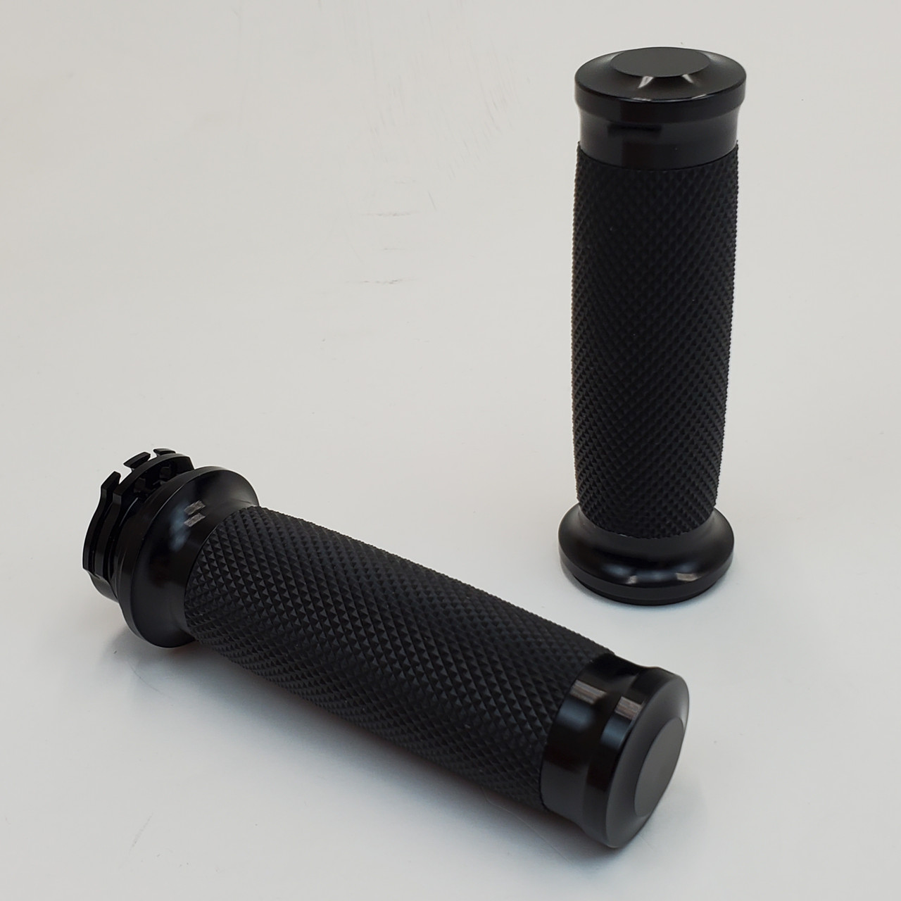 Black Anodized Billet 1” Motorcycle Grips with Diamond Knurled