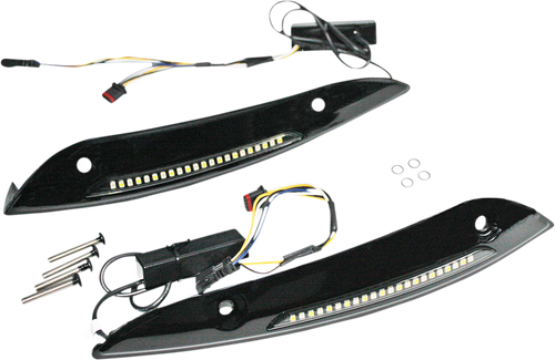 CUSTOM DYNAMICS Windshield Trim w/ Genesis 4 LED Turn Signals. Fits 2015-2025 Harley Road Glide FLTR models, Black - CD-RG-WT-AW2-B