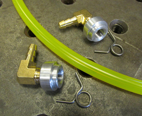 Billet Proof® Hose Style External Fuel Gauge for Gas Tank - Yellow Hose w/ Steel, 1/8” Stepped Flanged Top hat Bungs and Brass Elbows