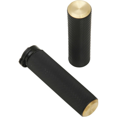 Arlen Ness® 1” Fusion Grips - Black Knurled Rubber with Brass End