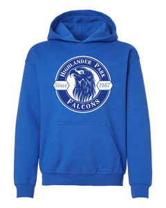 Highlander Park Falcons Pullover Hoodie  with falcon logo in royal
