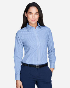 Devon & Jones D645W Women's Crown Collection Banker Stripe Woven Dress Shirt custom decorated — Sport X Canada