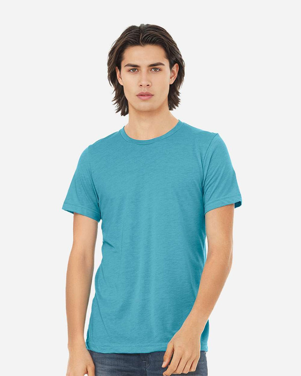 The BELLA + CANVAS Triblend Tee (3413) blends cotton, polyester, and rayon for a super-soft feel with lightweight durability. Its modern retail fit, smooth surface, and breathable fabric make it perfect for everyday wear or premium custom printing.
