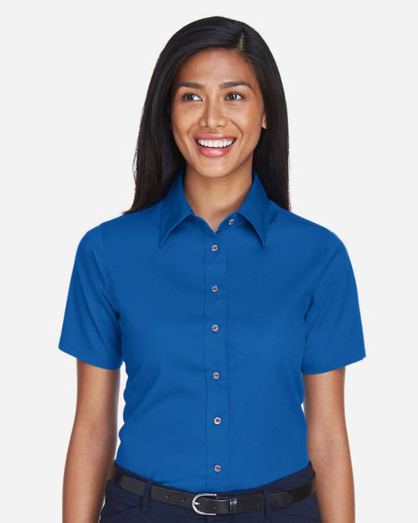 Harriton M500SW Women's Easy Blend Short Sleeve Twill Dress Shirt custom decorated — Sport X Canada