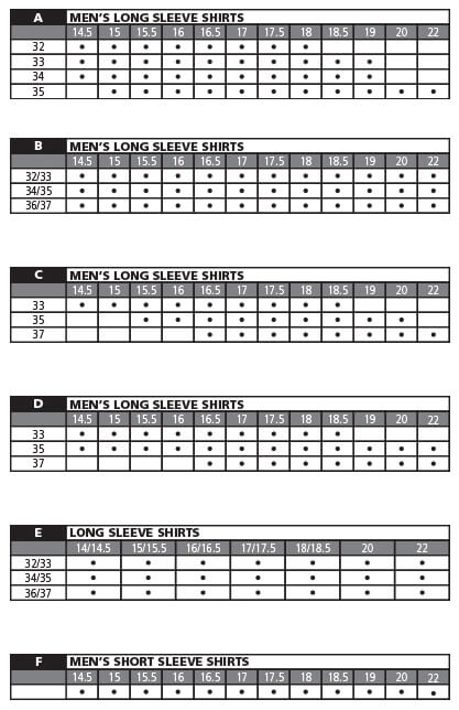 Elbeco Shirt Size Chart