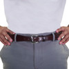 The Galco1 1/2" Contoured Tapered Holster Belt modeled on grey pants Thumbnail Image