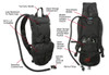 Rothco Rapid Trek Hydration Pack 2865, black hydration backpack with multiple compartments, carry handle, and hose for water. Includes features like a neoprene covered hose, quick release shoulder straps, and soft bite valve with on-off switch. Thumbnail Image