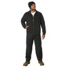 Rothco Lightweight Canvas Work Jacket LCWJ, a man wearing a black lightweight canvas work jacket with a front zipper and side pockets, paired with black work pants and brown work boots. Thumbnail Image
