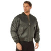 Rothco MA-1 Flight Jacket MA1FJ, a man wearing a sleek, black bomber jacket with zippered pockets and ribbed cuffs and hem. Thumbnail Image