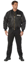 Rothco MA-1 Flight Jacket with Security Print MA1FKSP, black bomber jacket featuring security print on the chest, gold zipper, and ribbed cuffs and collar. Thumbnail Image