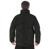 Rothco Midnight Camo Special Ops Soft Shell Jacket MCSOSSJ, back view of a man wearing a black camouflage soft shell jacket with multiple zippered pockets and a high collar. Thumbnail Image