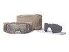 ESS Influx Tan 499 Retail APEL goggles, protective eyewear with beige frame, included carrying case, replacement lens, and cleaning cloth. Thumbnail Image