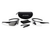 ESS Crosshair Ballistic Glasses 2x Black, sunglasses with clear and smoke gray lenses, including a hard case, cleaning cloth, and adjustable strap, for military and shooting activities. Thumbnail Image