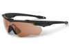 ESS Crossblade Eyeshield 2X+ Kit, sports sunglasses with brown tinted shield and black frame for eye protection. Thumbnail Image