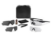 ESS Crossblade Deluxe Eyeshield APEL - Black, complete set of sports eyewear accessories including removable lenses, protective case, cleaning cloth, and cleaning solution. Thumbnail Image
