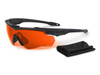 ESS CrossBlade Eyeshield ONE STD Blk Laser LPL-5, high-performance black laser safety glasses with orange tinted shield and adjustable head strap, includes carrying pouch. Thumbnail Image