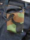 Kitanica American Jeans 301-KN, close-up of a camouflage-patterned pocket on dark denim jeans. Thumbnail Image
