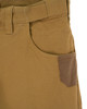 Iron & Haft Men's Tradesman 12 Pocket Stretch Work Pant, close-up of khaki work pants showing a front pocket with reinforced stitching and a small brown suede detail.