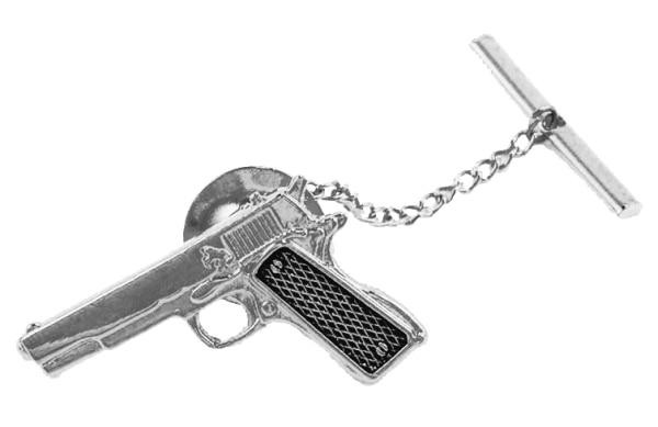 Hero's Pride Gun Tie Tack with Jewelers Clutch, Chain and Bar