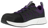 front to back Reebok Women's Black and Purple Athletic Fusion Fleaxweave Work Shoe
