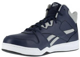 front to back side view of Reebok Men's BB4500 Navy and Grey High-Top Work Sneakers