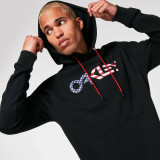 model wearing  B1B Pull Over Hoodie with American flag logo 